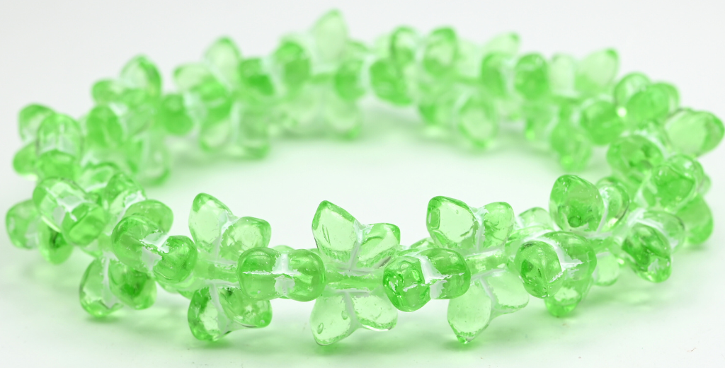 Simple Butterfly Pressed Glass Beads, Transparent Green White Lined (50500-46401), Glass, Czech Republic ~ STRANDED