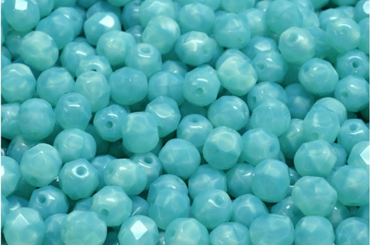 Faceted Round Fire Polished Beads, Opal Aqua (61300), Glass, Czech Republic