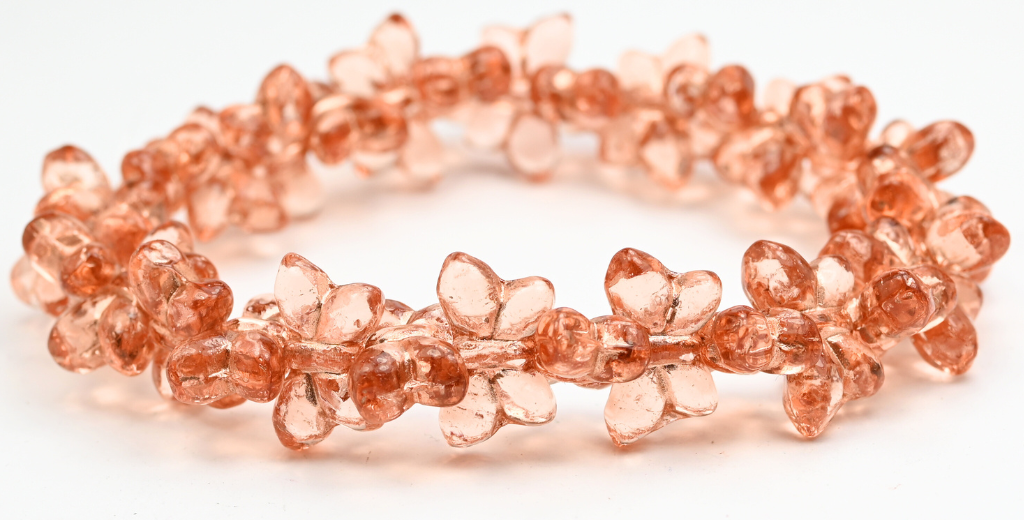 Simple Butterfly Pressed Glass Beads, Transparent Pink Copper Lined (70120-54200), Glass, Czech Republic ~ STRANDED