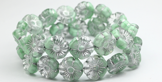 Hawaii Flower Pressed Glass Beads, Teal Silver Lined (56218-54201), Glass, Czech Republic ~ STRANDED