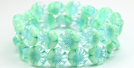 OUTLET 10 grams Hawaiian Flower Beads, 16 x 16 mm, 6218 Light Blue Lined (56218-54308), Glass, Czech Republic
