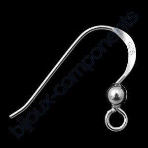 Afro Earring hook with ball, approx. 14x18 mm, ball approx. 3 mm, Sterling Silver 925