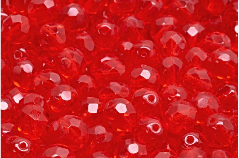 OUTLET 10 grams Faceted Round Fire Polished Beads, 8 x 8 mm, Light Siam (90070), Glass, Czech Republic