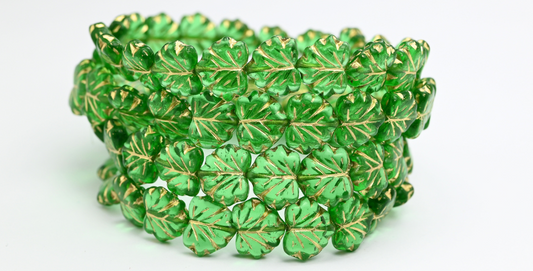 OUTLET 10 grams Maple Leaf Beads, 13 x 11 mm, 50600 Gold Lined (50600-54202), Glass, Czech Republic