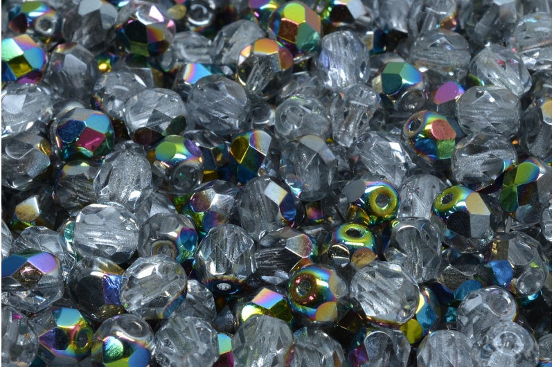 Faceted Round Fire Polished Beads, Crystal Crystal Vitrail Medium Coating (00030-28101), Glass, Czech Republic