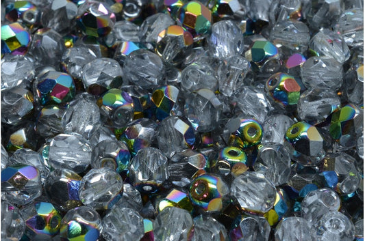 Faceted Round Fire Polished Beads, Crystal Crystal Vitrail Medium Coating (00030-28101), Glass, Czech Republic