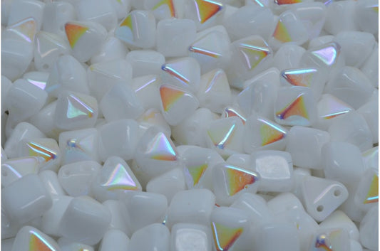 Pyramid Stud Beads, White Ab (02010-28701), Glass, Czech Republic