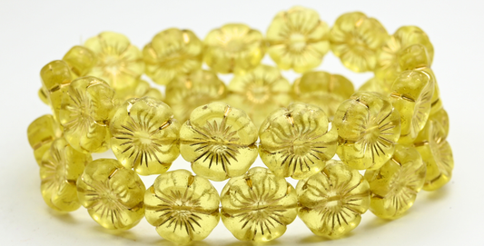 Hawaii Flower Pressed Glass Beads, Transparent Yellow Gold Lined (80120-54202), Glass, Czech Republic ~ STRANDED