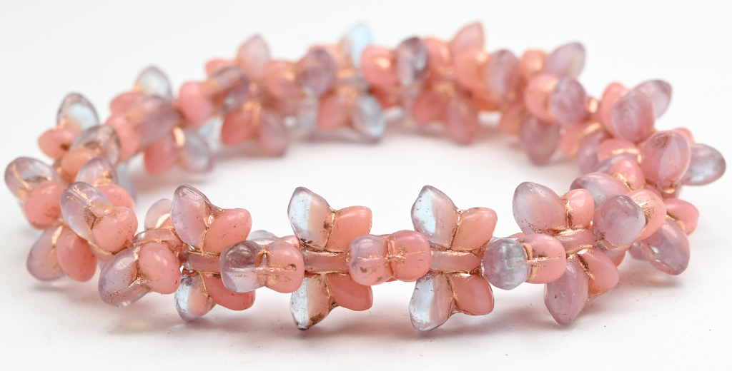 Simple Butterfly Pressed Glass Beads, 20220 Opal Pink Copper Lined (20220-72010-54200), Glass, Czech Republic ~ STRANDED
