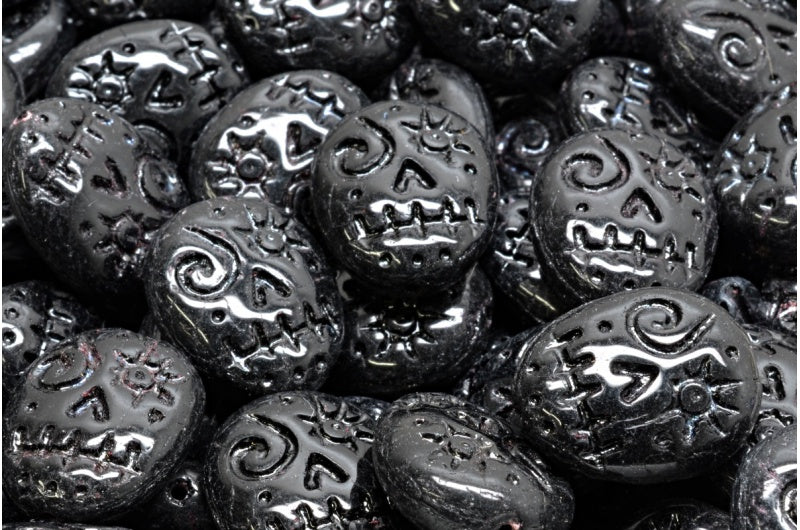OUTLET 10  grams Woodoo Funny Face Beads, 16 x 13 mm, Black (23980), Glass, Czech Republic