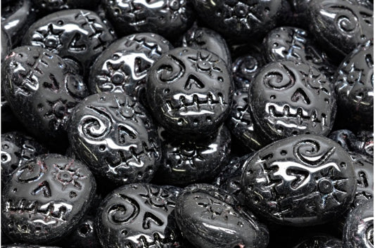 OUTLET 10  grams Woodoo Funny Face Beads, 16 x 13 mm, Black (23980), Glass, Czech Republic