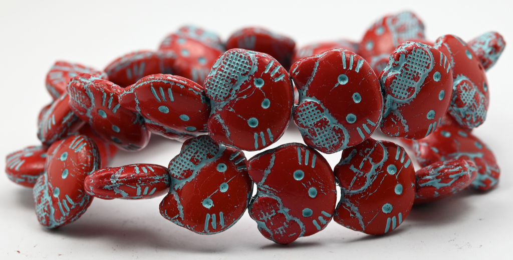 Hello Kitty Beads, Opaque Red Light Blue Lined (93300-54308), Glass, Czech Republic ~ STRANDED