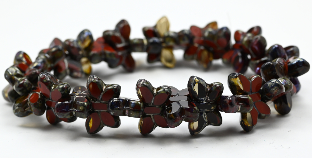 Table Cut Butterfly Beads, Opaque Brown Transparent Gray Rembrandt Travertin (13600-40020-43500), Glass, Czech Republic ~ STRANDED