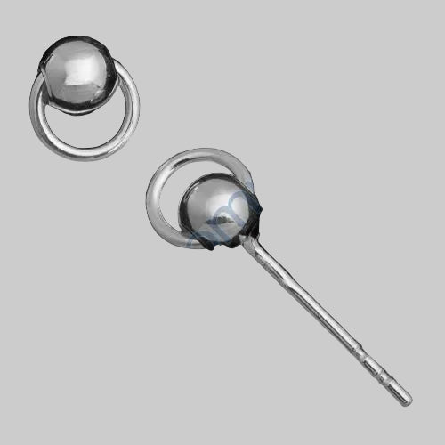 Stud Earrings with ball and ring, ball approx. 4 mm, ring approx. 5.5, Sterling Silver 925