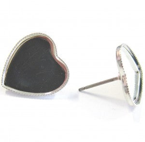 Heart Titanium Stud Earring Findings with a bowl (bed) approx. 15 mm