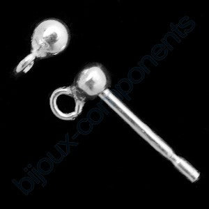 Stud Earring Findings with ball, 2.5 mm, Sterling Silver 925