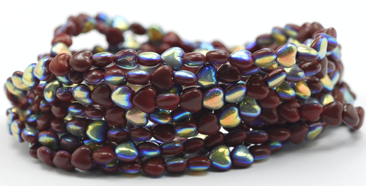 Heart Pressed Glass Beads, Opaque Red Ab (6-93220-AB), Glass, Czech Republic ~ STRANDED