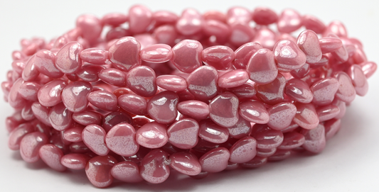Heart Pressed Glass Beads, Opaque Pink Hematite (8-73020-14400), Glass, Czech Republic ~ STRANDED
