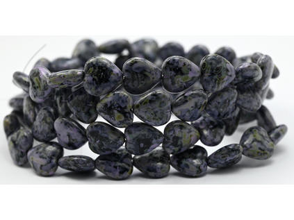 OUTLET 10 grams Heart Beads, 12 x 12 mm, Black Travertin Cold Purple Spotted (23980-86-33305), Glass, Czech Republic