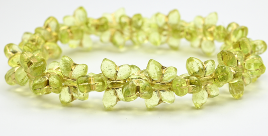 Simple Butterfly Pressed Glass Beads, Transparent Yellow Gold Lined Uranium (80130-54202-URANIUM), Glass, Czech Republic ~ STRANDED