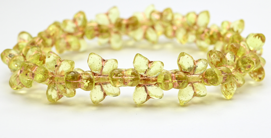 Simple Butterfly Pressed Glass Beads, Transparent Yellow Copper Lined Uranium (80130-54200-URANIUM), Glass, Czech Republic ~ STRANDED