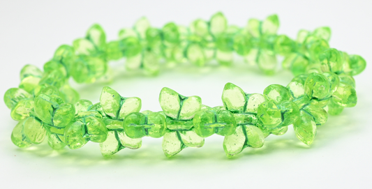 Simple Butterfly Pressed Glass Beads, Transparent Yellow Green Lined Uranium (80130-54322-URANIUM), Glass, Czech Republic ~ STRANDED