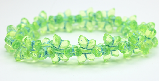 Simple Butterfly Pressed Glass Beads, Transparent Yellow Blue Lined Uranium (80130-54323-URANIUM), Glass, Czech Republic ~ STRANDED