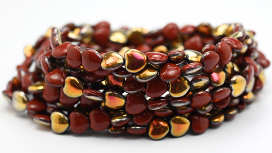 ハートプレスガラスビーズ、不透明ブラウンローズゴールドカプリ (88-13600-27101)、ガラス、チェコ共和国製 ～ストランド～