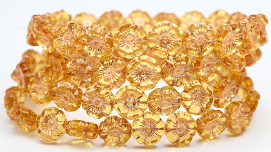 Hawaii Flower Pressed Glass Beads, Transparent Orange Copper Lined (10040-54200), Glass, Czech Republic ~ STRANDED