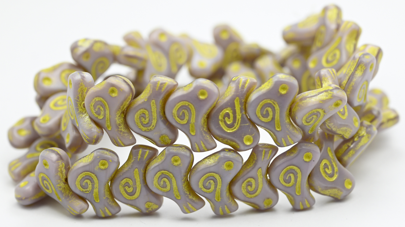 Folklore Bird Pressed Beads, Violet Moonlight 54320 (1612-26016-54320), Glass, Czech Republic ~ STRANDED