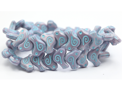 OUTLET 10 grams Folklore Bird Pressed Beads, Violet Moonlight Light Blue Lined (26016-54308), Glass, Czech Republic