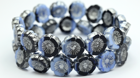 Table Cut Round Beads Hawaii Flowers, 330734010 Silver Splash (330734010-86700), Glass, Czech Republic ~ STRANDED