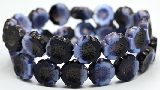 Table Cut Round Beads Hawaii Flowers, 330734010 Luster Lila (330734010-14494), Glass, Czech Republic ~ STRANDED