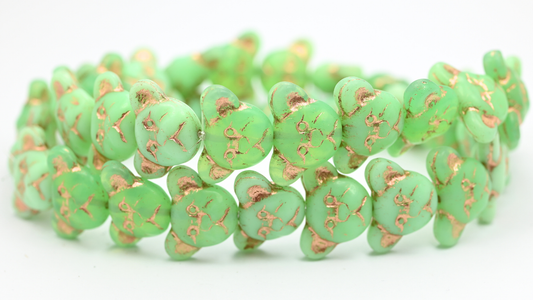 Sad Bear Muzzle Beads, Opal Green Copper Lined (52020-54200), Glass, Czech Republic ~ STRANDED