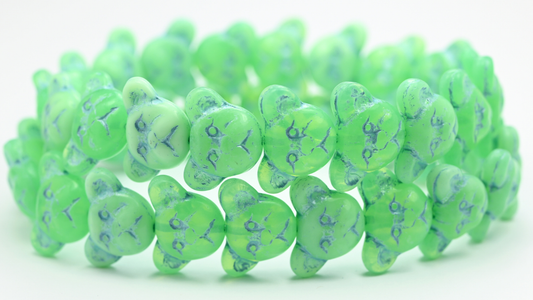 Sad Bear Muzzle Beads, Opal Green Blue Lined (1419-52020-54323), Glass, Czech Republic ~ STRANDED
