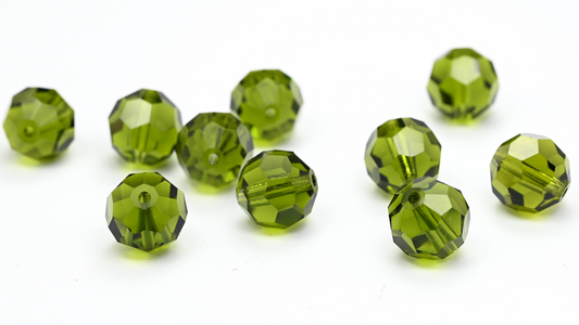 Special Machine Cut Faceted Fire Polished Round Beads By Preciosa, Olivine (OLIVINE), Glass, Czech Republic ~ STRANDED