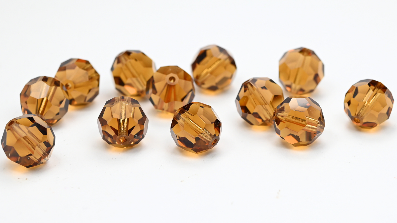 捷克Preciosa特殊机切刻面火抛圆珠，浅科罗拉多黄玉色（LT-COLORADO-TOPAZ），玻璃，捷克制造 ~ 串珠