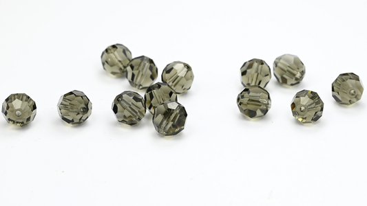 スペシャルマシンカットファセットファイヤーポリッシュラウンドビーズ、プレシオサ製、ブラックダイヤモンド（BLACK-DIAMOND）、ガラス、チェコ共和国製 ～ 連材