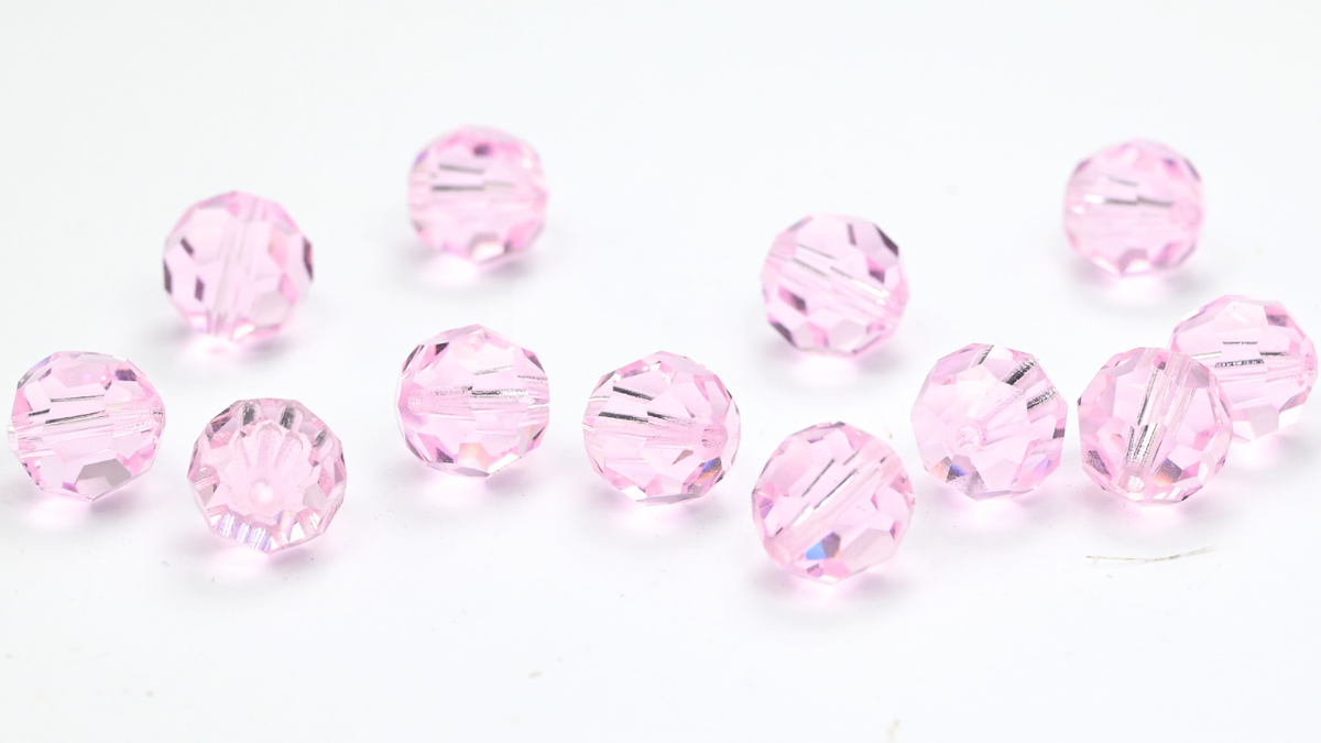 プレシオサ社製 スペシャルマシンカット・ファセット・ファイヤーポリッシュ・ラウンドビーズ、ピンクサファイア (PINK-SAPHIRE)、ガラス、チェコ共和国製 ～ 連売り