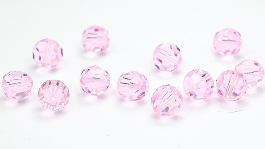 プレシオサ社製 スペシャルマシンカット・ファセット・ファイヤーポリッシュ・ラウンドビーズ、ピンクサファイア (PINK-SAPHIRE)、ガラス、チェコ共和国製 ～ 連売り