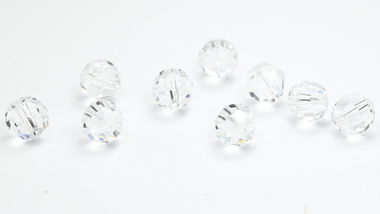 Special Machine Cut Faceted Fire Polished Round Beads By Preciosa, Crystal (CRYSTAL), Glass, Czech Republic ~ STRANDED