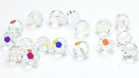 Special Machine Cut Faceted Fire Polished Round Beads By Preciosa, Crystal Ab (CRYSTAL-AB), Glass, Czech Republic ~ STRANDED