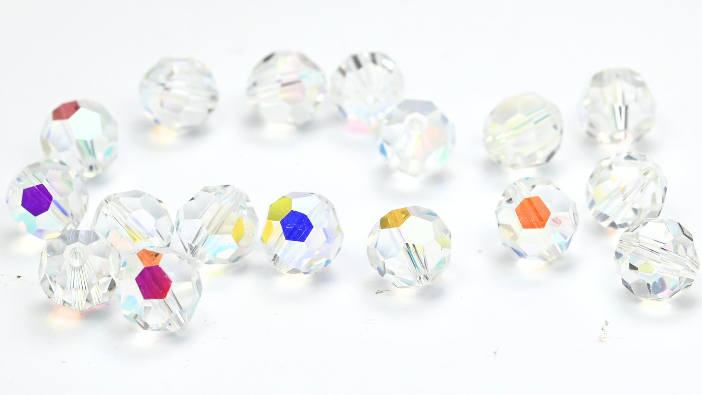 Special Machine Cut Faceted Fire Polished Round Beads By Preciosa, Crystal Ab (CRYSTAL-AB), Glass, Czech Republic ~ STRANDED
