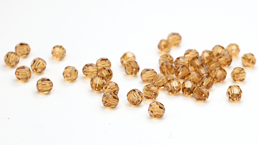 Special Machine Cut Faceted Fire Polished Round Beads By Preciosa, Lt Colorado Topaz (LT-COLORADO-TOPAZ), Glass, Czech Republic ~ STRANDED