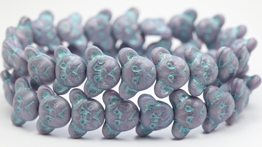 Sad Bear Muzzle Beads, 22000 Blue Lined (1419-22000-54323), Glass, Czech Republic ~ STRANDED