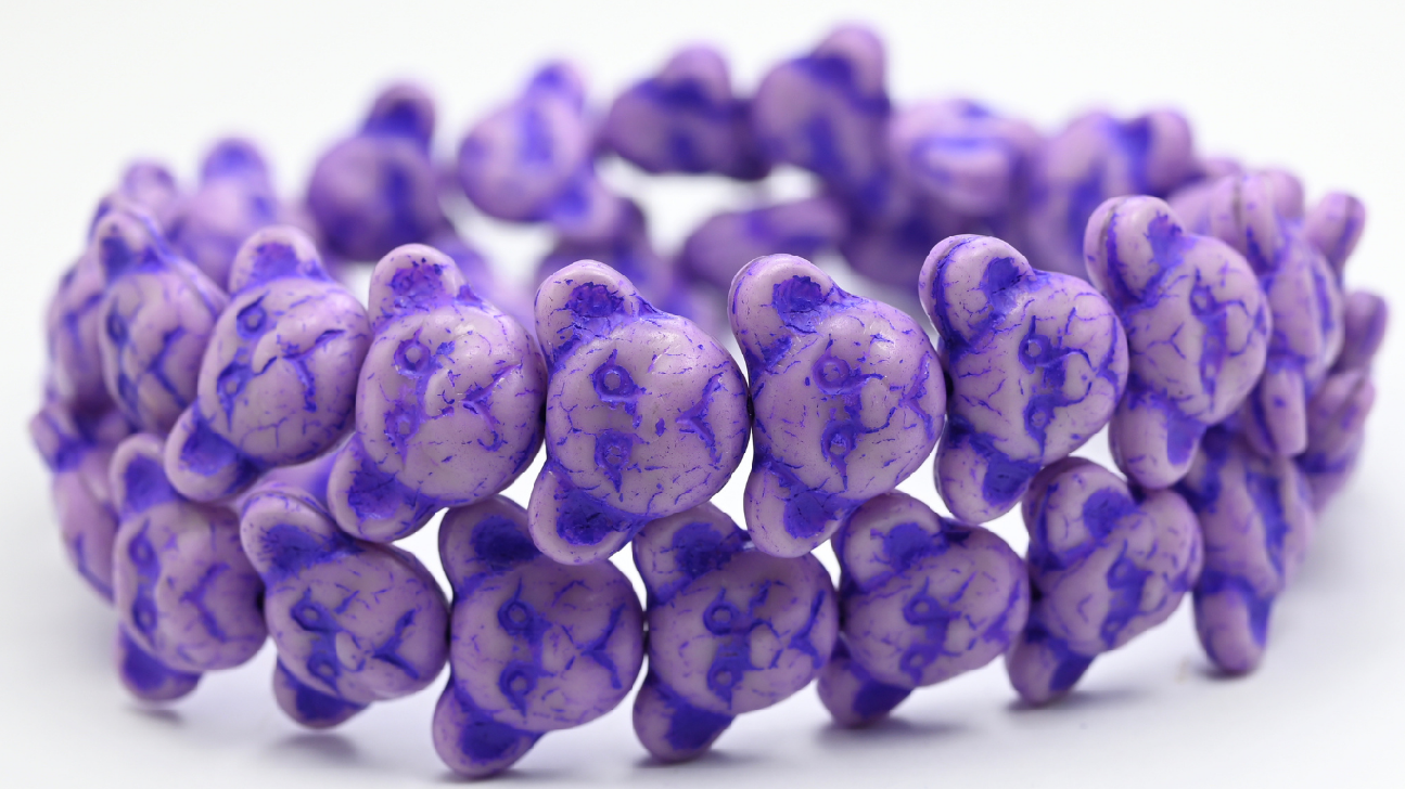Sad Bear Muzzle Beads, Silky Lavender Purple Lined (1419-21350-46420), Glass, Czech Republic ~ STRANDED