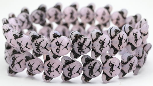 Sad Bear Muzzle Beads, Opal Pink Black Lined (1419-72200-54313), Glass, Czech Republic ~ STRANDED