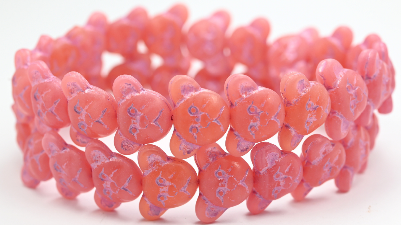 Sad Bear Muzzle Beads, Opal Pink Pink Lined (1419-71010-54321), Glass, Czech Republic ~ STRANDED