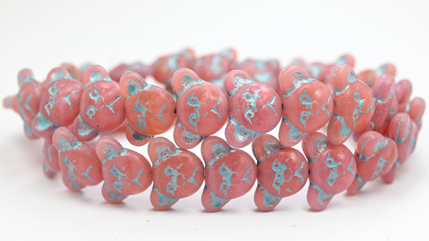 Sad Bear Muzzle Beads, Opal Pink Blue Lined (1419-71010-54323), Glass, Czech Republic ~ STRANDED