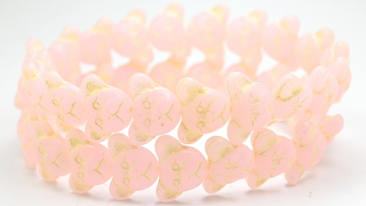 Sad Bear Muzzle Beads, Opal Pink Beige Lined (1419-72200-54311), Glass, Czech Republic ~ STRANDED